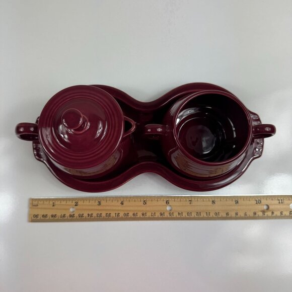 Fiesta Ware 4 Piece Sugar Bowl Creamer Set w/Tray Cinnabar Retired Serveware - Picture 11 of 13